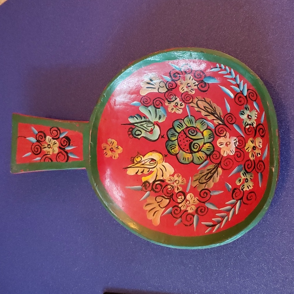 Folk art wooden bowl or scoop with handle